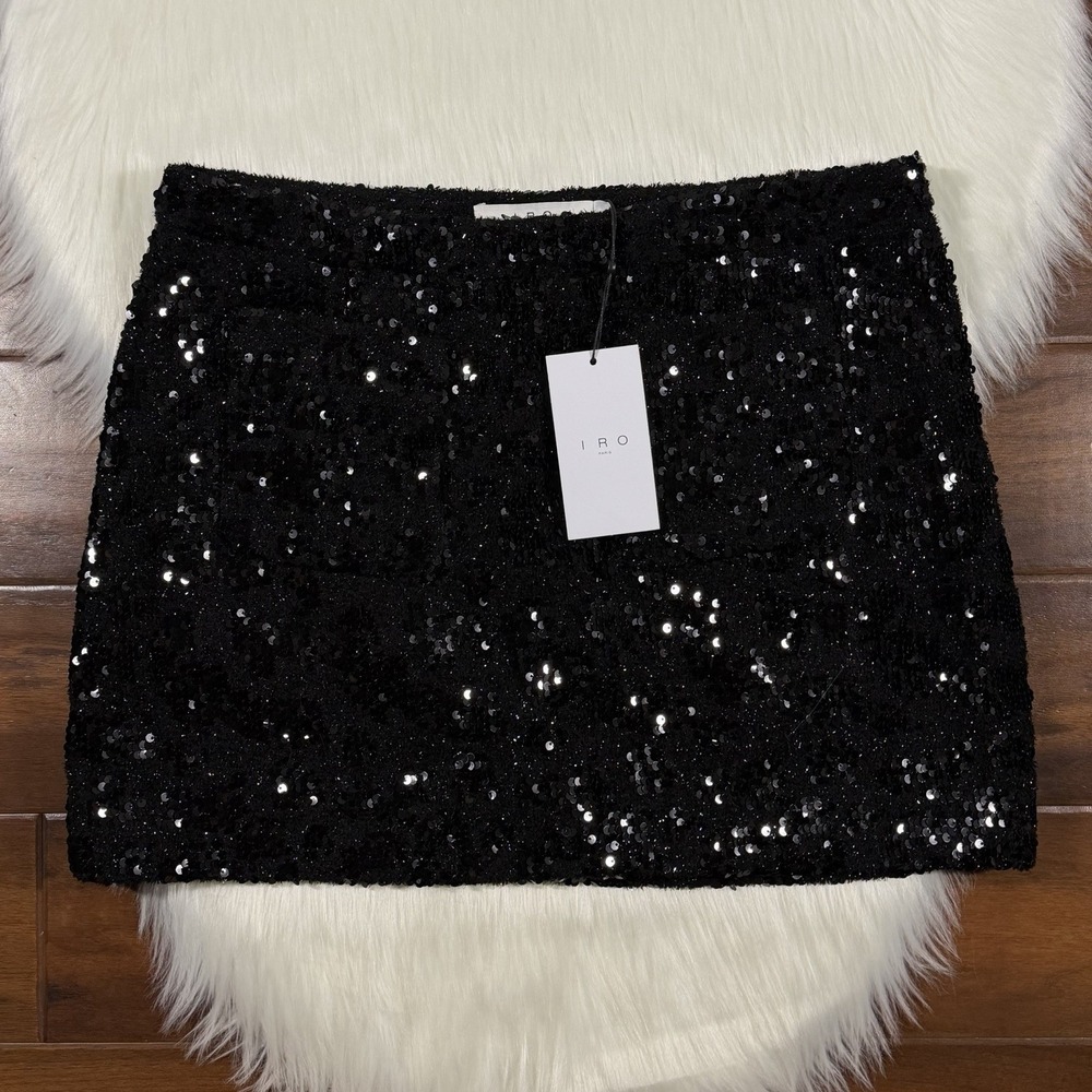 IRO Women's Size 42 / US 10 Black Sequin Opina Mini Skirt Patch Pocket